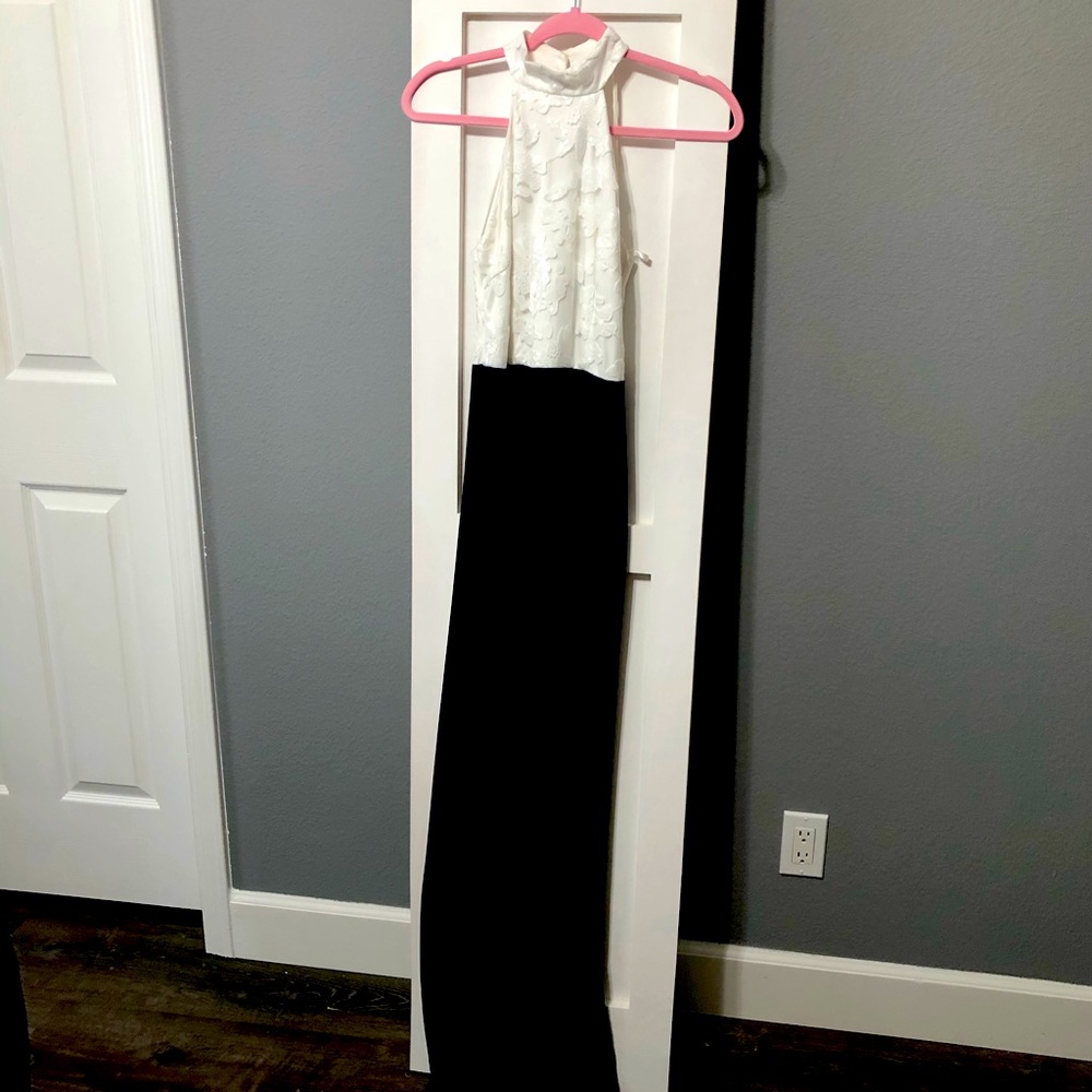 B. Darlin white and black floral halter top dress